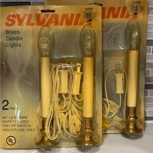 Lot of 3 Vintage Sylvania Brass Christmas Electric Plug in Candle Lights